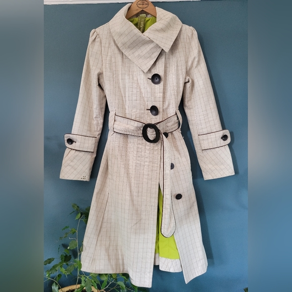 Soia & Kyo Plaid belted Trench Coat w/ pockets sz.S - Picture 1 of 14